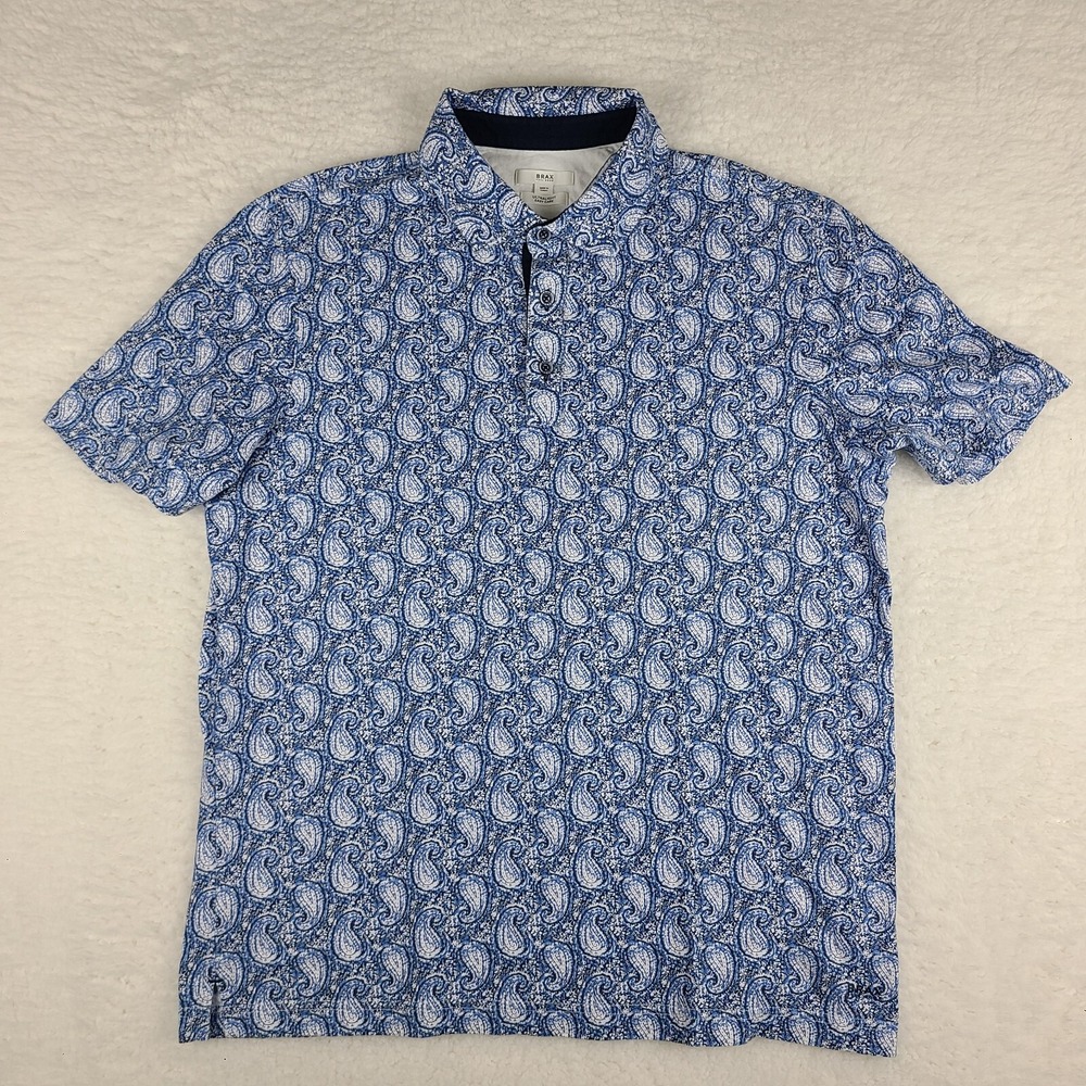 BRAX Polo Shirt Mens Large Blue Paisley Ultralight Easy Care Performance